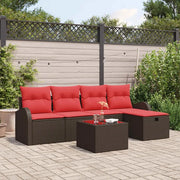 Set Divano da Giardino con cuscino 6 pcs Marrone polyrattan