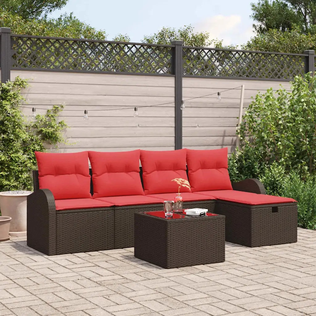 Set Divano da Giardino con cuscino 6 pcs Marrone polyrattan