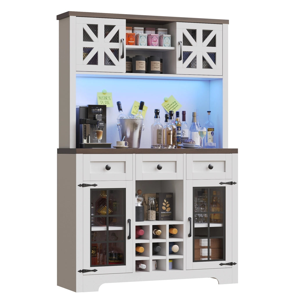 Credenza alta 120x40x180 cm con illuminazione LED; ripiani regolabili in MDF e vetro bianco