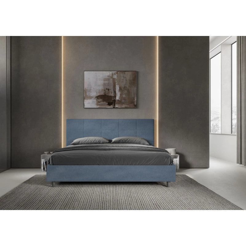 Letto imbottito Matrimoniale 200x210 cm Mika - Senza rete,Microfibra,Blu