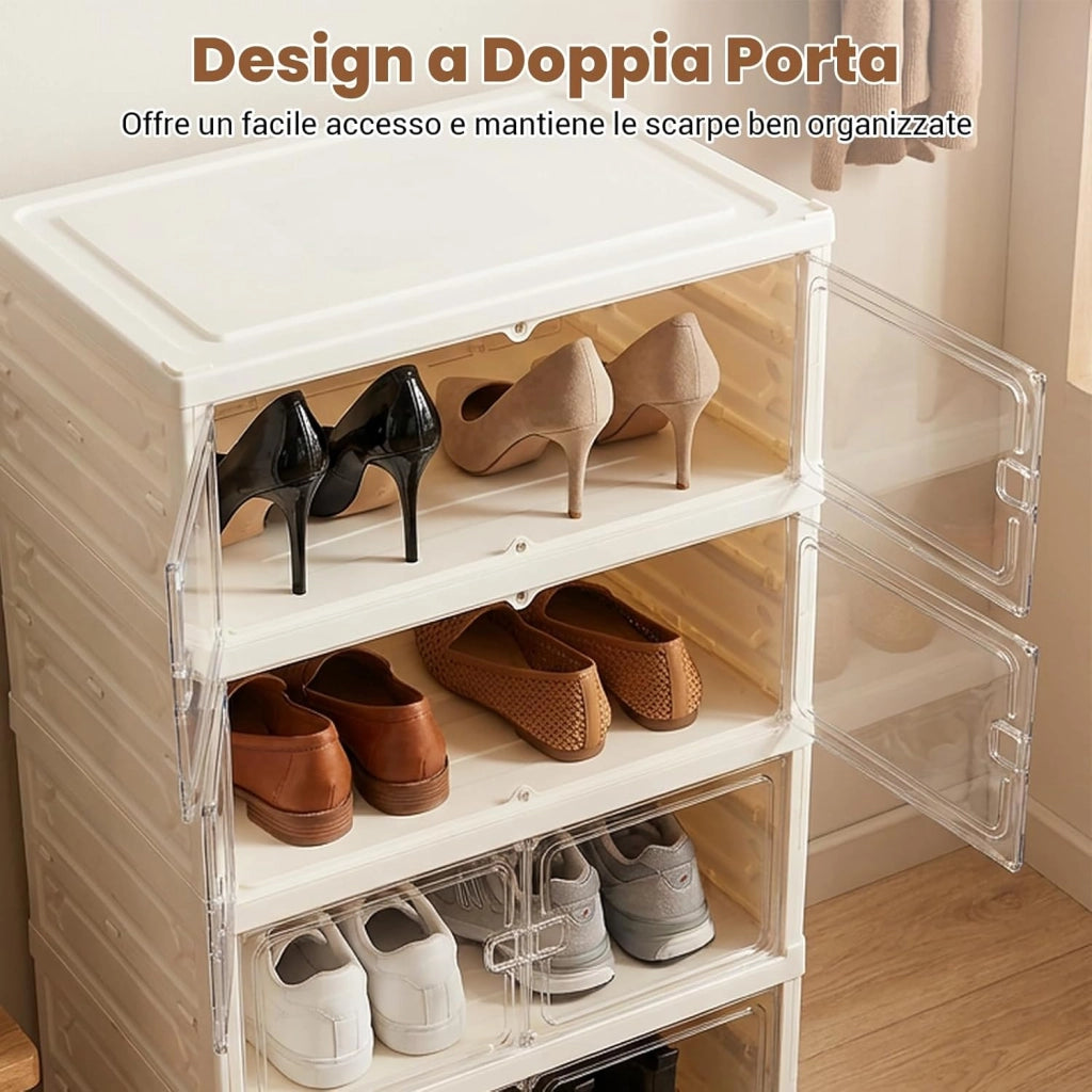 Scatole per Scarpe, Portascarpe Pieghevole per 12 Paia con Porta Magnetica Trasparente, Scarpiera per Ingresso Camera da Letto, 45x35x117 cm