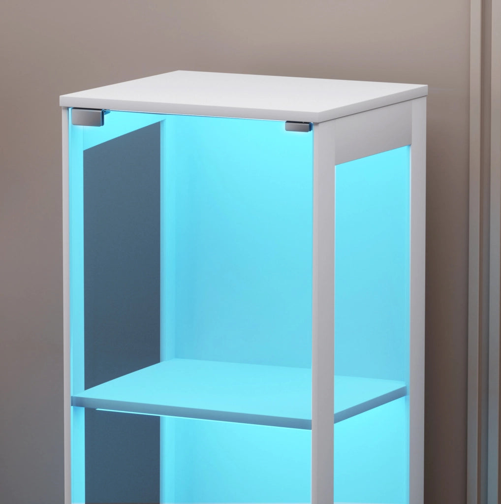 Vetrina in vetro bianca con illuminazione LED e sensore