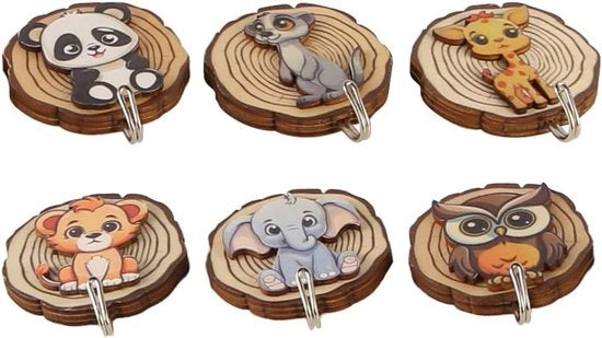 Hanger per abito in legno con forma di animale - 6 pezzi - autoadesivo - attaccapanni per abiti - disegno animale - decorazione per camera