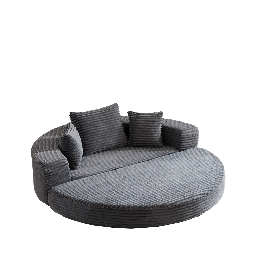 Divano Letto Rotondo 2 in 1 ¨C MINIMAL ¨C Tessuto, Braccioli con Tasche