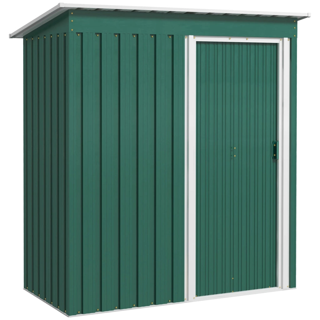 Casetta Porta Attrezzi con Tetto Inclinato e Porta Scorrevole 163x89x182 cm in Acciaio Zincato Verde