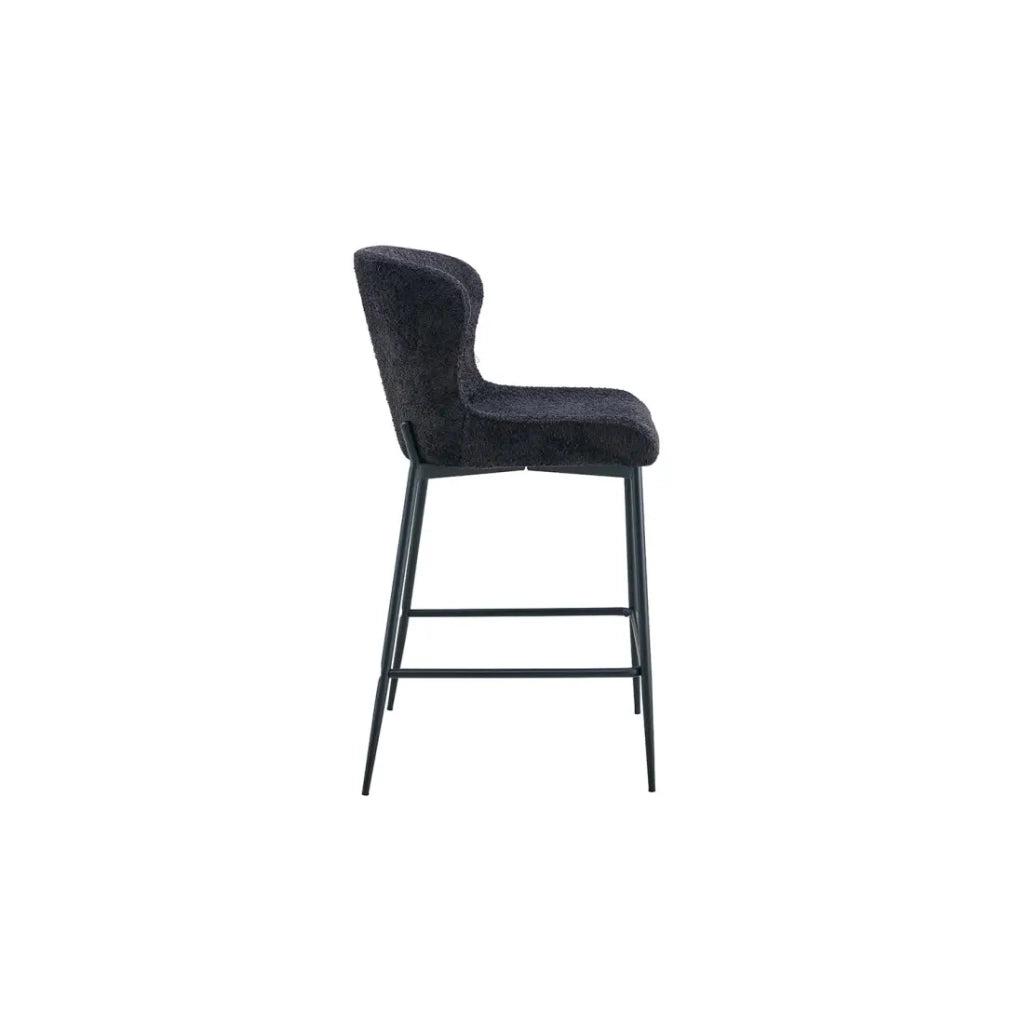 Sedia da bancone LISE - Tessuto bouclé grigio scuro - Piedi in metallo nero - Stile design/industriale
