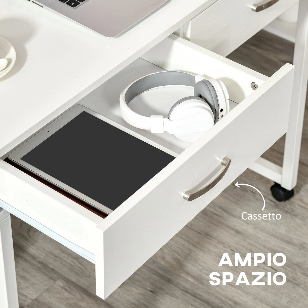 Scrivania con cassetti e ruote ¨C zephmum ¨C bianco, 100x36x88cm