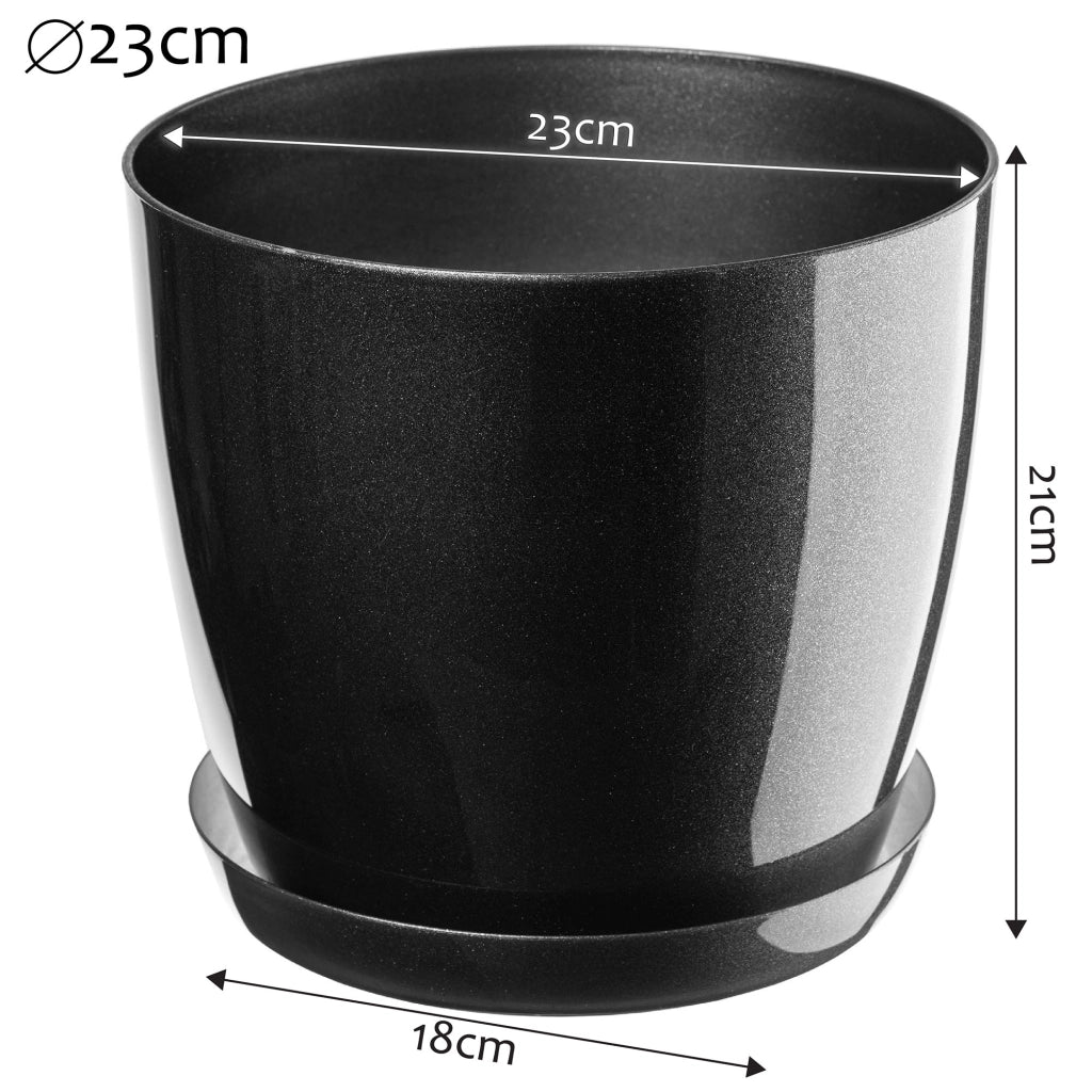 Vaso da fiori KADAX con sottovaso e coperchio in plastica, 23 cm, colore grafite. Kadax