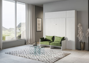 Letto Matrimoniale A Scomparsa 160 Kentaro Con Divano E Mobili Bianco Frassino e Verde