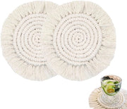 Sottopiani assorbenti, sottopiani boho, realizzati a mano con spazzole, corda di cotone, adatti a tutti i tipi di bicchieri, 2-pack
