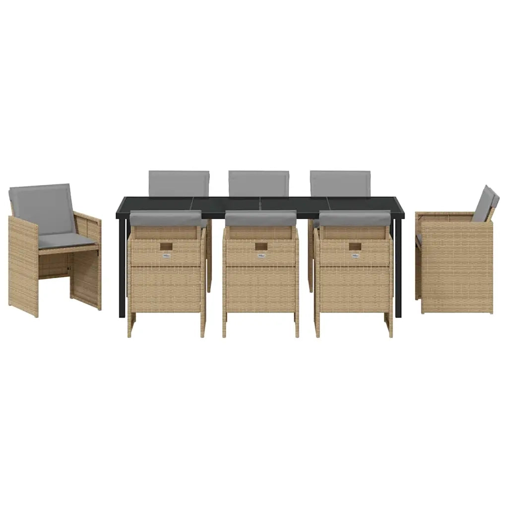 Set da Pranzo per Giardino con cuscino 9 pcs Beige polyrattan 3379967