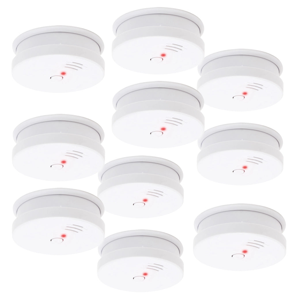 Rilevatore di fumo fotoelettrico con batteria 9V, 10 pz, Allarme Incendio 85dB, senza filo, DIN EN 14604