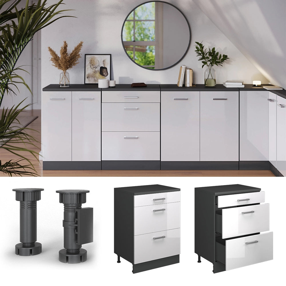 Mobile per mansarda Rion Bianco lucido/Antracite 60 x 83.8 cm senza inclinazione con 3 cassetti Vicco