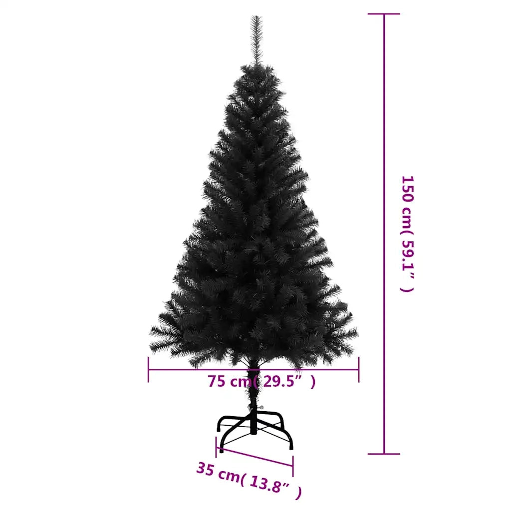 Albero di Natale | Decorazioni natalizie Artificiale Sottile con Base Nero 150 cm PVC