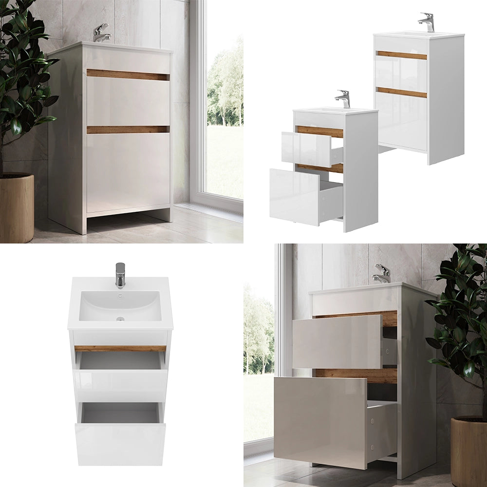 Vicco Set mobili bagno Bianco 2 parti, con lavabo e 2 cassetti