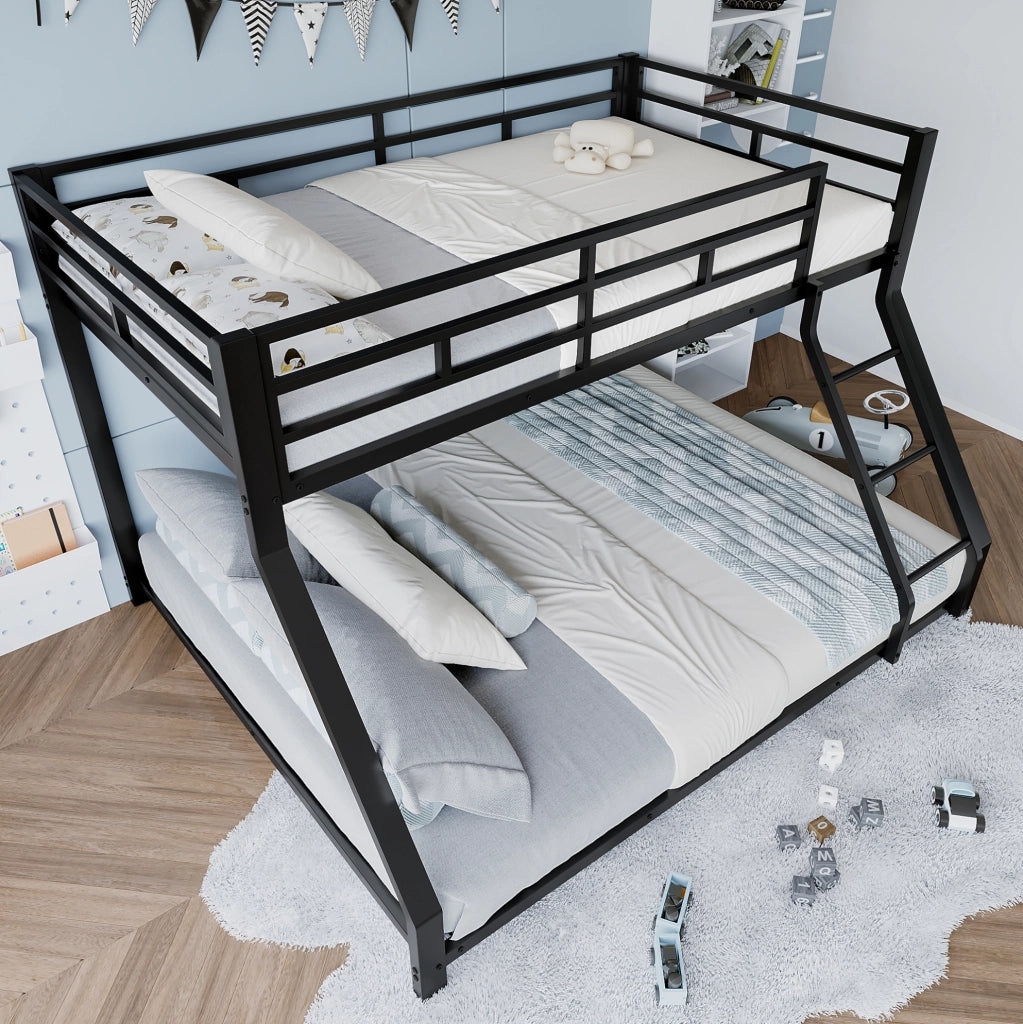 Letto a castello in metallo con scala e sponde 90x200 / 140x200 cm nero