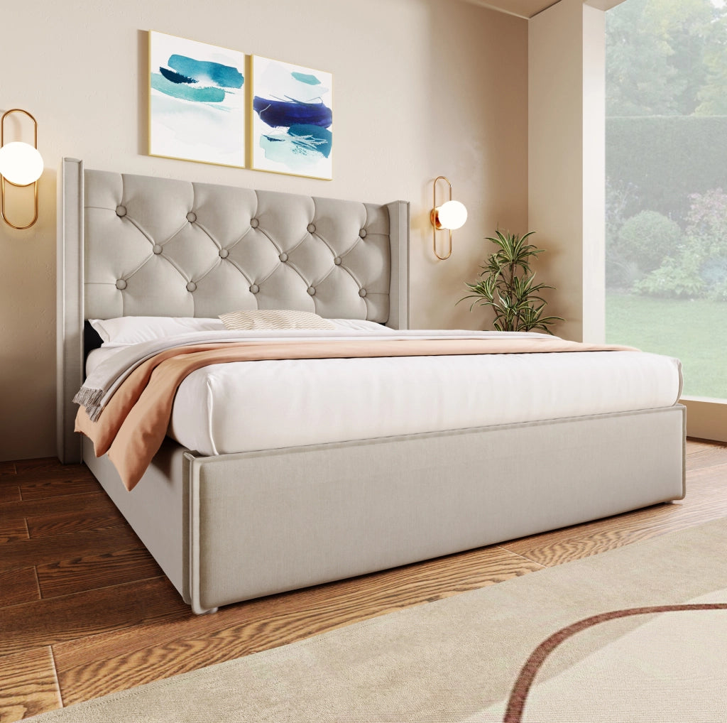 Letto imbottito matrimoniale 140x200 cm con contenitore e rete a sollevamento