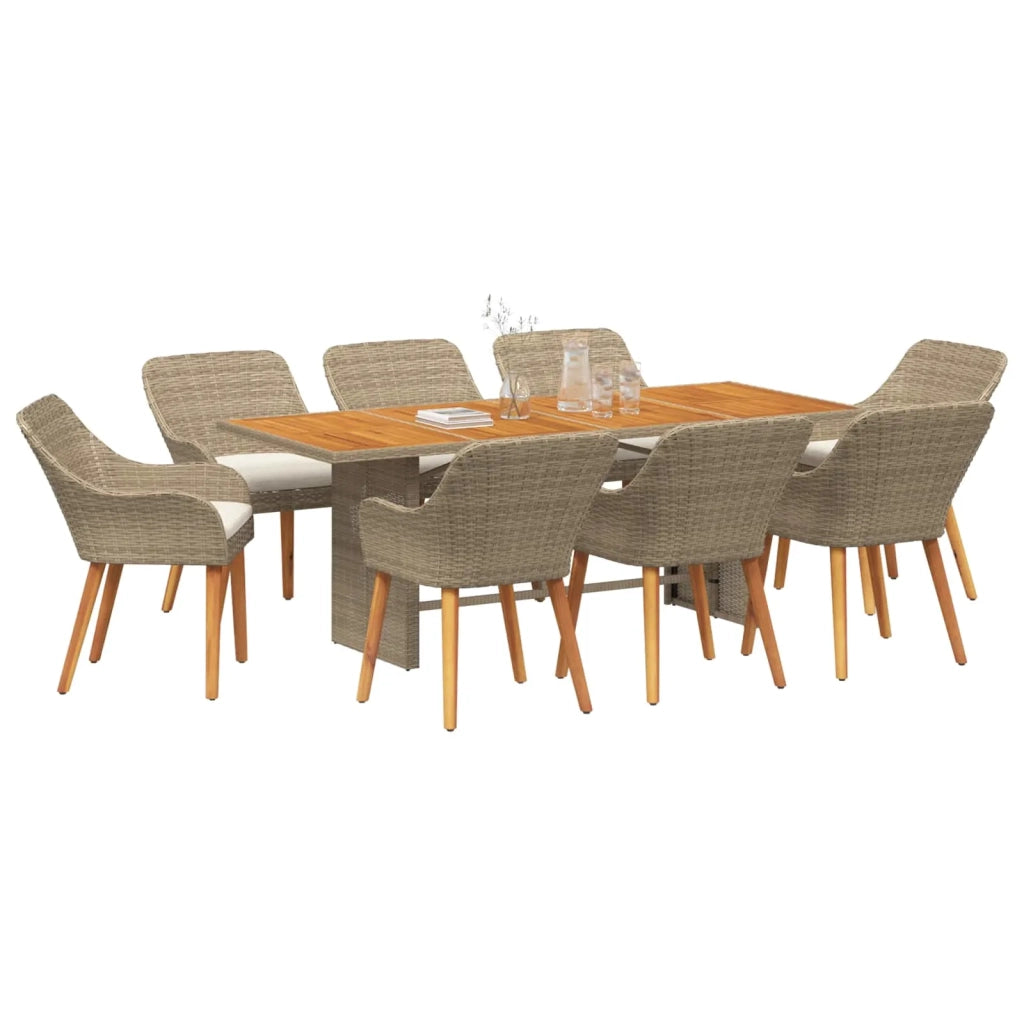 Set da Pranzo per Giardino con cuscino 9 pcs Beige polyrattan 3261632