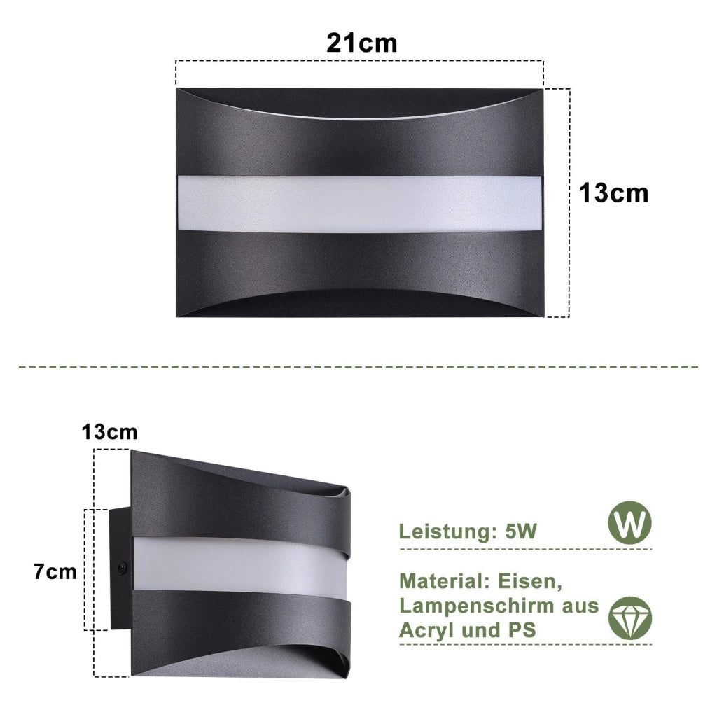 ZMH Lampada da Parete LED Nera Design Moderno 3000K 5W Illuminazione Verso l'Alto e Verso il Basso Applique