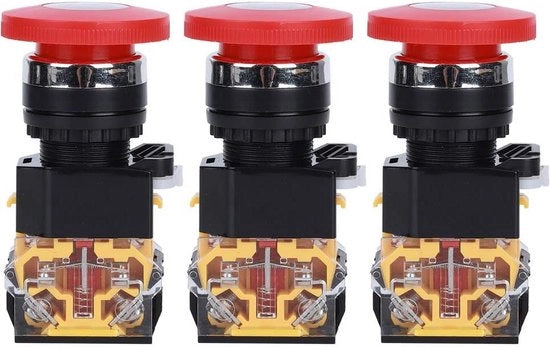 Pompa di Arresto Drukknop Stazionario - Avanti/Indietro Pedale Rosso - 3 Pezzi Accessorio Industriale Plastico 440V 10A 22mm