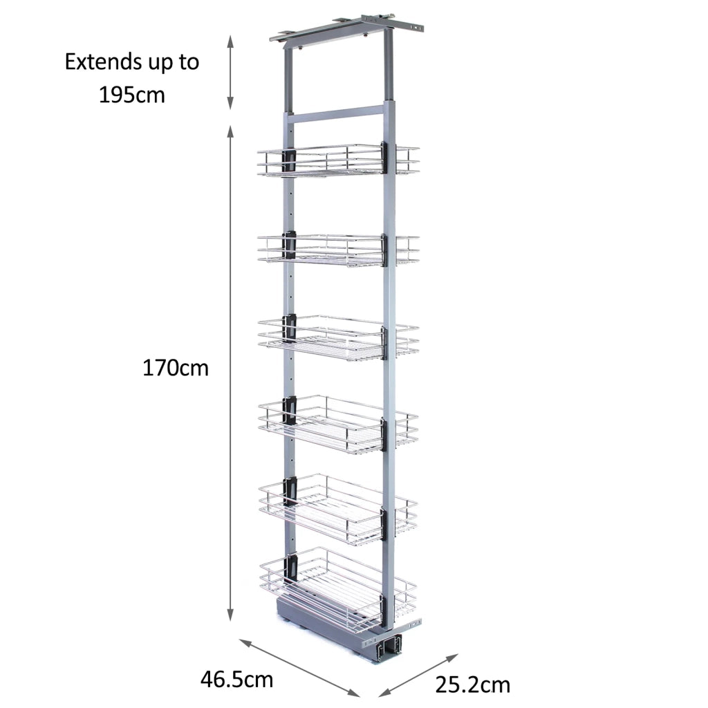 Colonna dispensa estraibile cucina 6 cestelli soft close regolabile 170-195cm