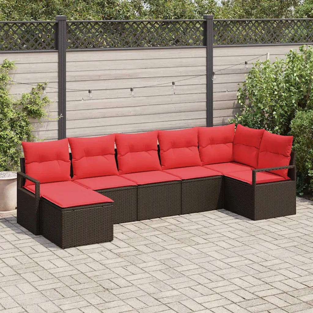 Set di divani con cuscino 7 pcs Marrone polyrattan