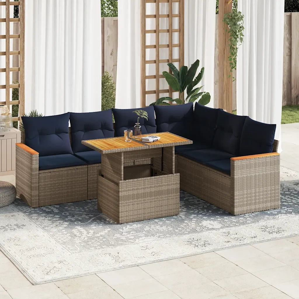 Set Divani da Giardino 7 pz con Cuscini Grigio in Polyrattan 3327498