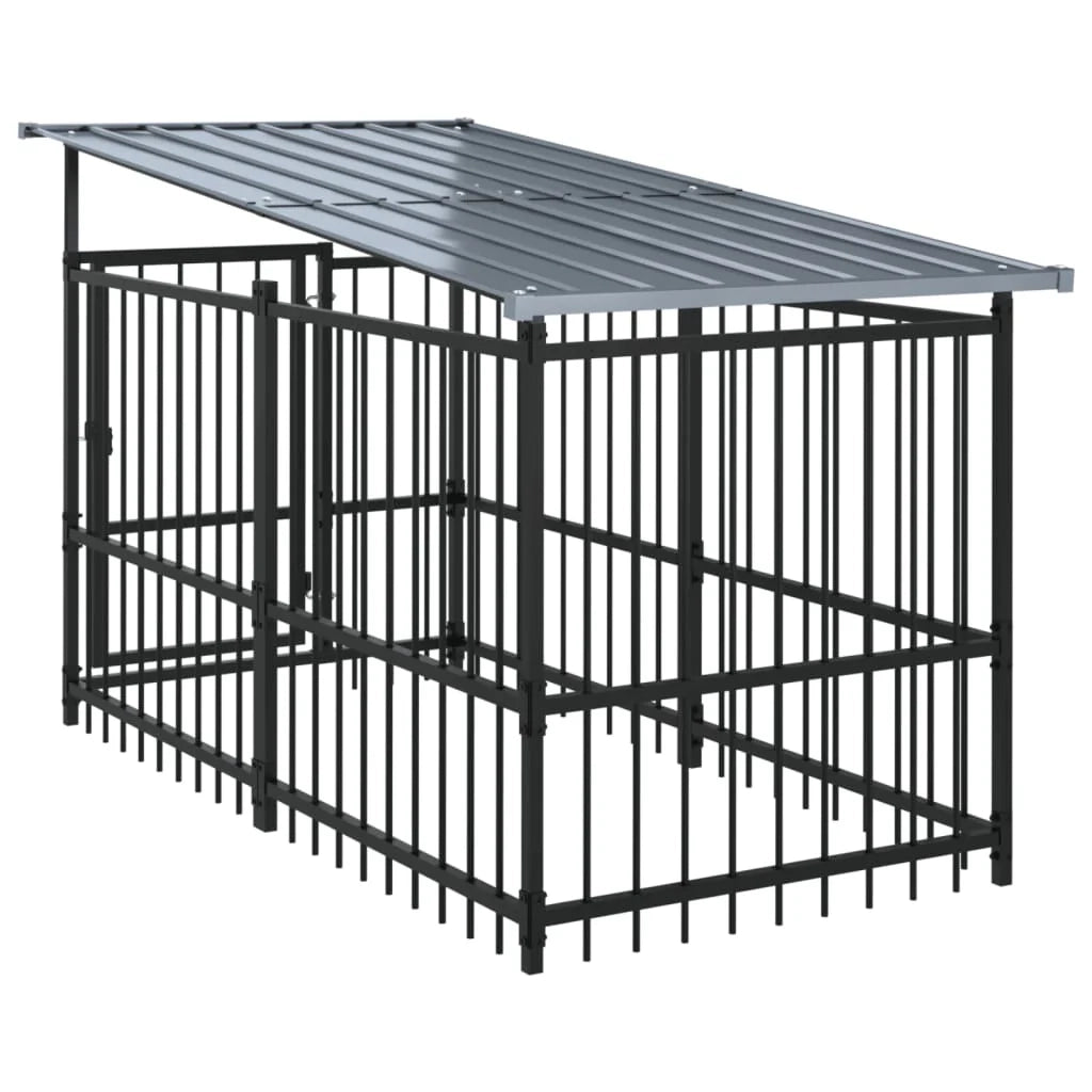 Cuccia gabbia per animali da esterno pac con tetto per cani in acciaio 11,26 m² nero 02_0041734