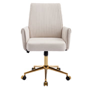 Sedia da ufficio ergonomica con supporto lombare e braccioli; base in metallo dorato in velluto a coste bianco
