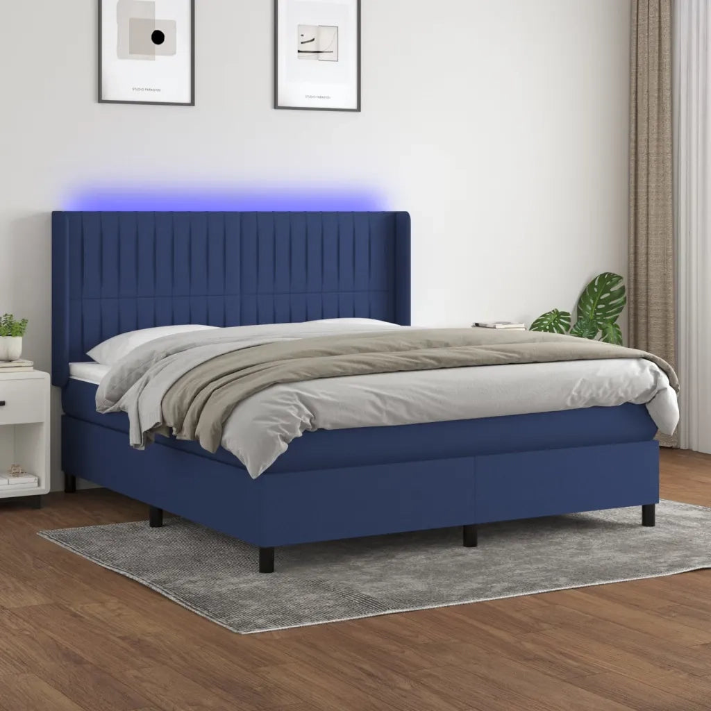 Letto a Molle con Materasso e LED Blu 160x200 cm in Tessuto cod mxl 35498