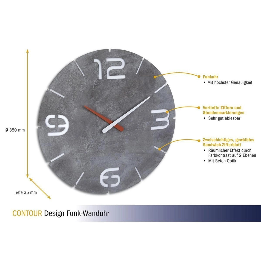 TFA 60.3536.15 CONTOUR Orologio da Parete Radiocomandato Design Industriale Effetto Cemento colore Bianco