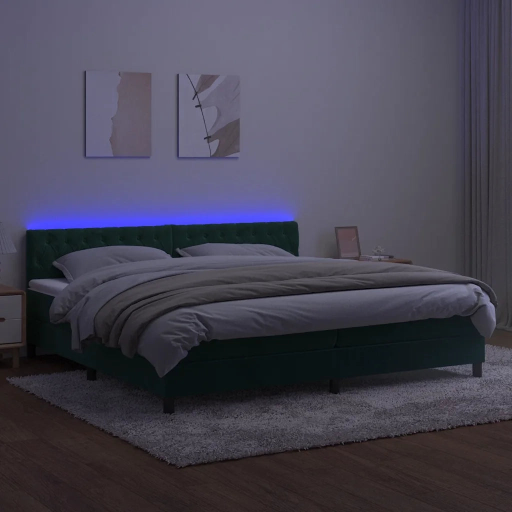 Letto a Molle con Materasso e LED Verde Scuro 200x200cm Velluto 3134606