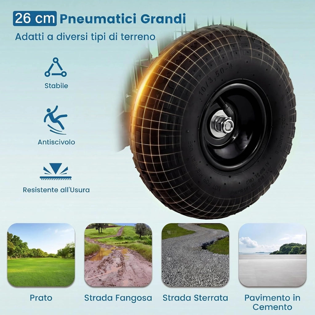 Carrello da Giardino, Sgabello con Ruote Girevole a 360°, Cuscino Imbottito, Schienale, Cestino, Tasca e Vassoio Porta Attrezzi, Carriola da Giardino e Cortile, 96 x 46 x 78-87 cm (Blu)