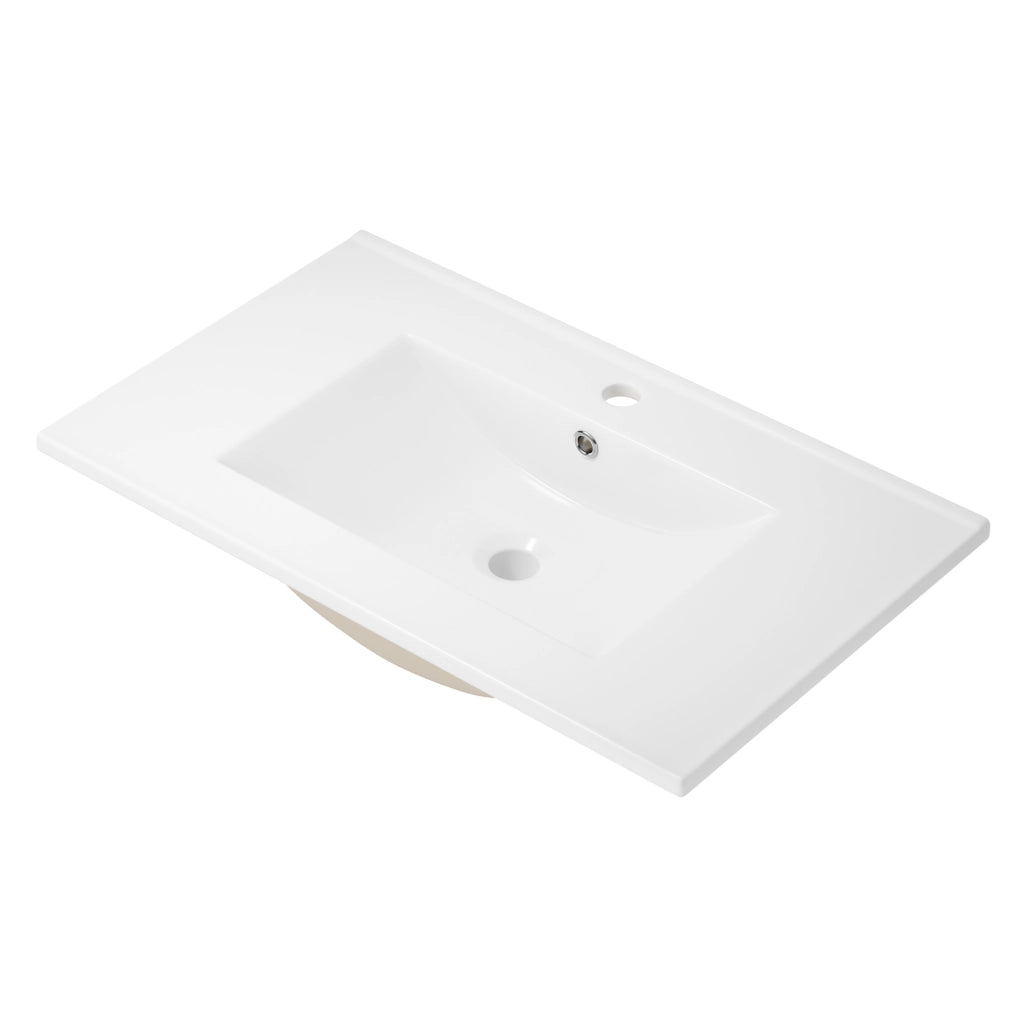 Mobile Bagno Sospeso con Lavabo Integrato e LED ¨C MINIMAL ¨C Bianco, 2 Cassetti, 76x46x48.5cm