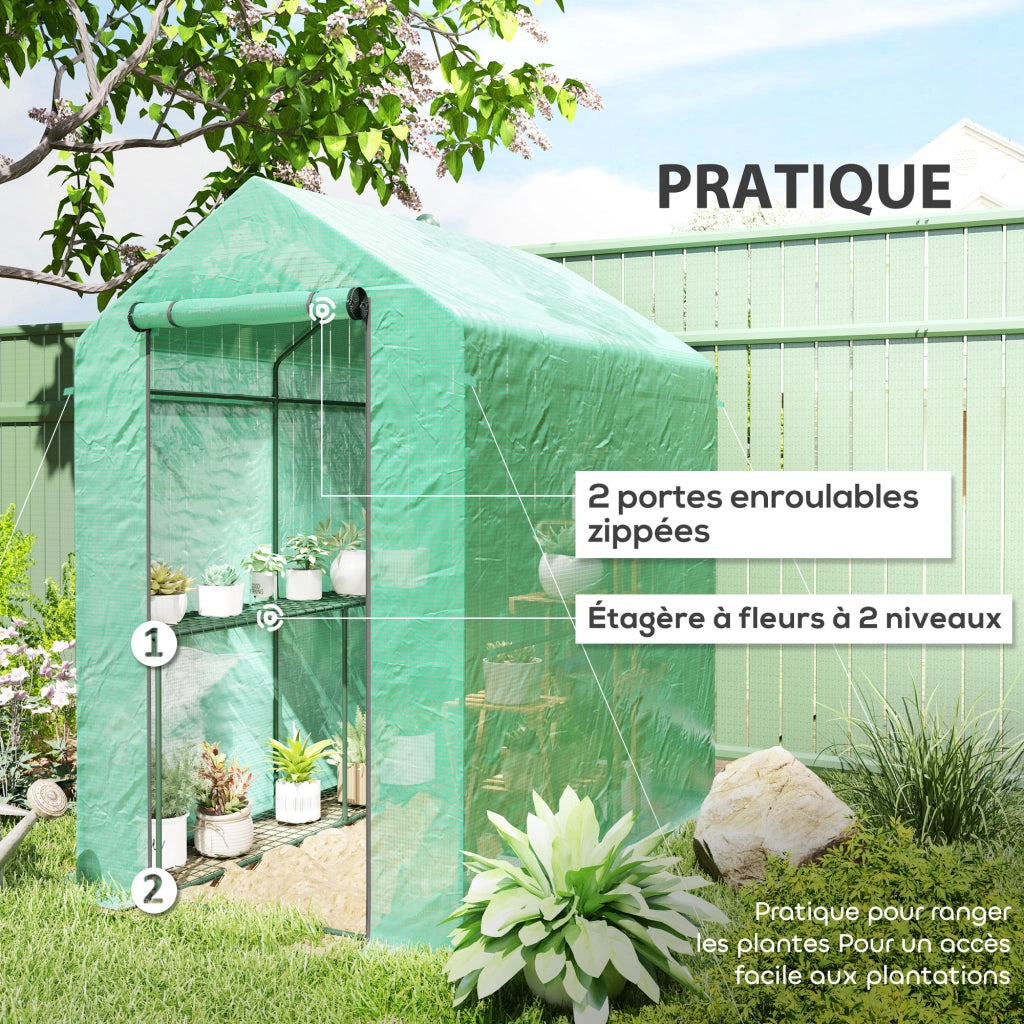 Serra da giardino 2 ripiani ¨C Xylo ¨C Telaio acciaio, PE rinforzato 140g/m2, 186x120x190cm, verde