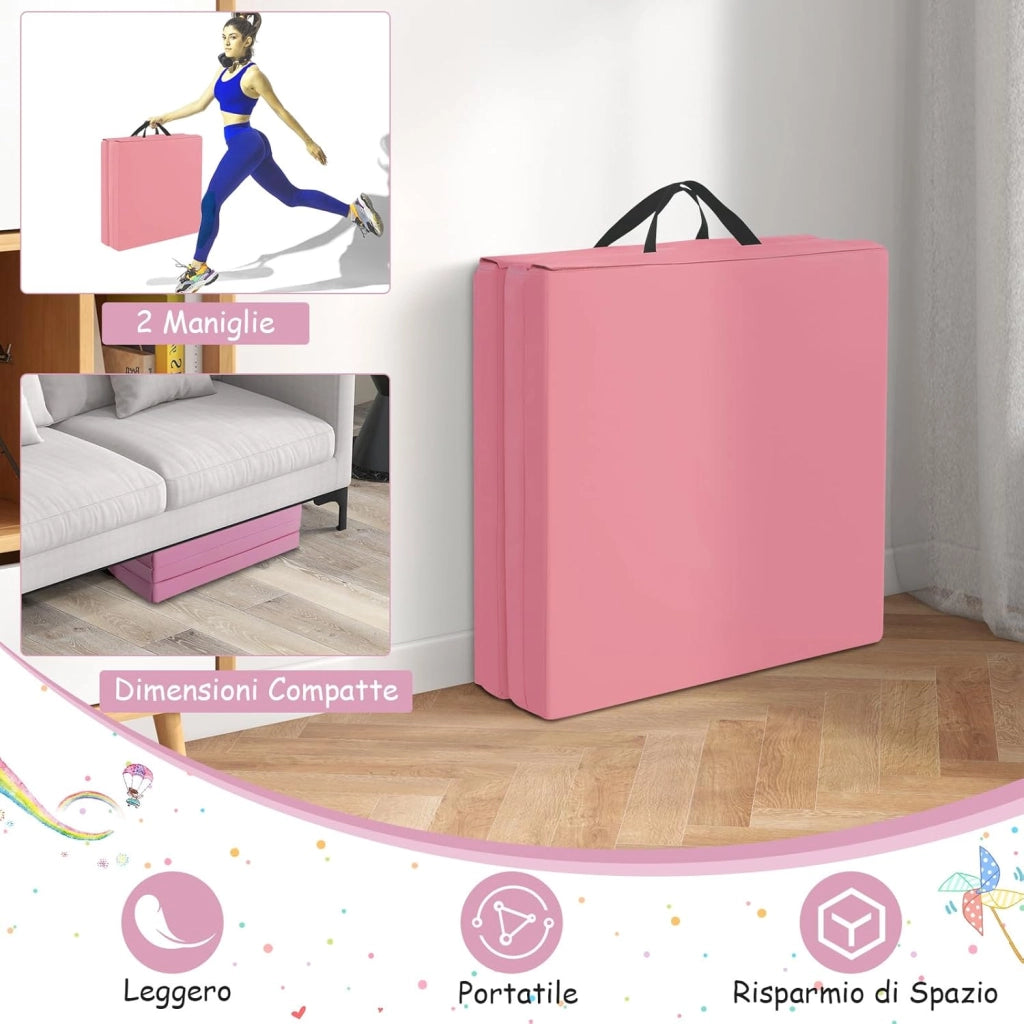 Tappetino da Yoga Spesso, Tappetino Fitness Pieghevole e Portatile con Imbottitura in EPE, Cerniera e Maniglie, Materassino Allenamento da Casa e Palestra, 180 X 60 X 5 cm