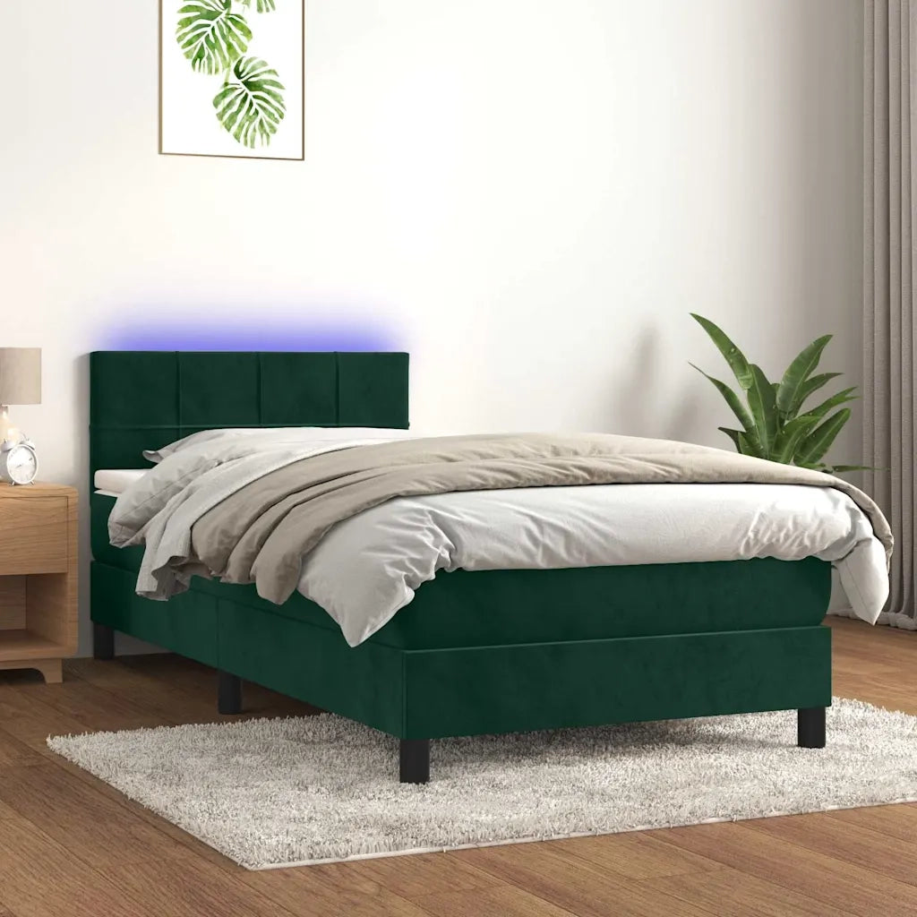 Letto a Molle con Materasso e LED Verde Scuro 100x200cm Velluto 3134390