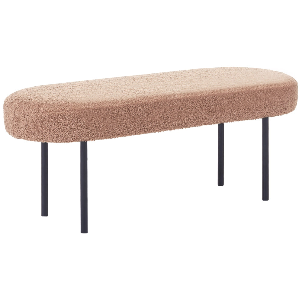 Panca Boucle con gambe in metallo, seduta ovale imbottita, stile cottage retrò, marrone chiaro