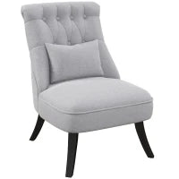 Poltrona per Salotto Imbottita con Cuscino e Piedini Antiscivolo, Poltrona D'Arredo in Tessuto Effetto Lino e Legno, 52.5x69x77 cm, Grigio