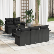 Set di divani da giardino con 6 pezzi e cuscini in polyrattan nero