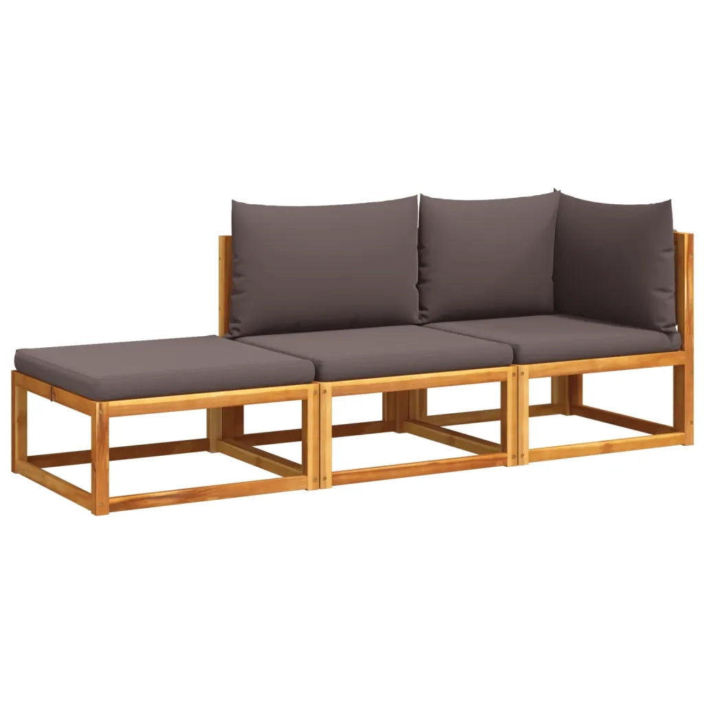 Set di divani da giardino 3 pz | Set Salotto da Giardino con cuscini in legno di acacia e corda