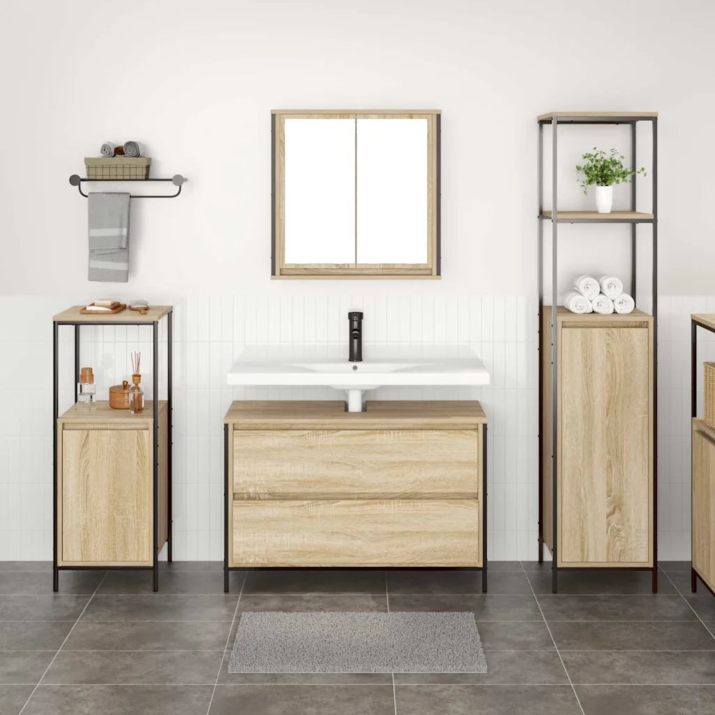 Set di mobili per il Bagno | Armadio da bagno con cassetto 3 pz Rovere Sonoma