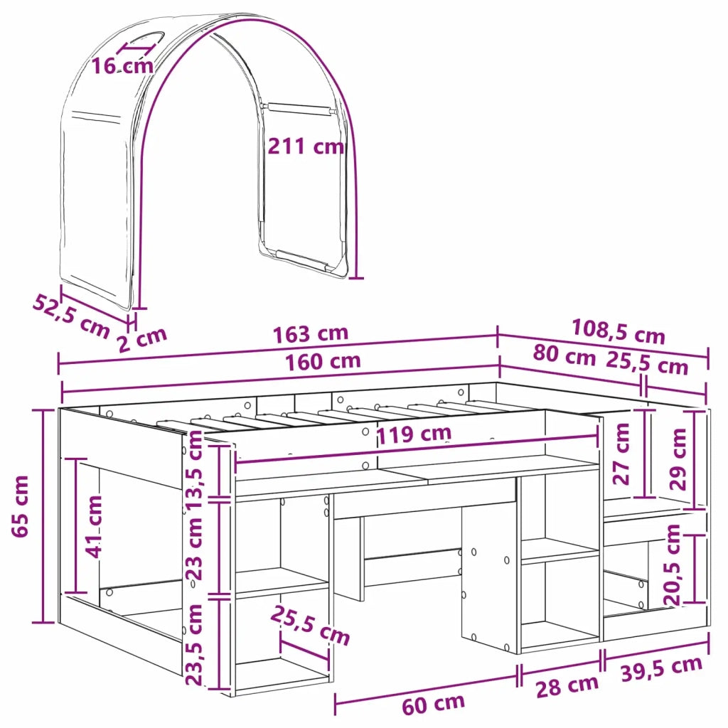 Letto con Tunnel 3 pz Rovere Sonoma e Nero Legno ingegnerizzato 3423508