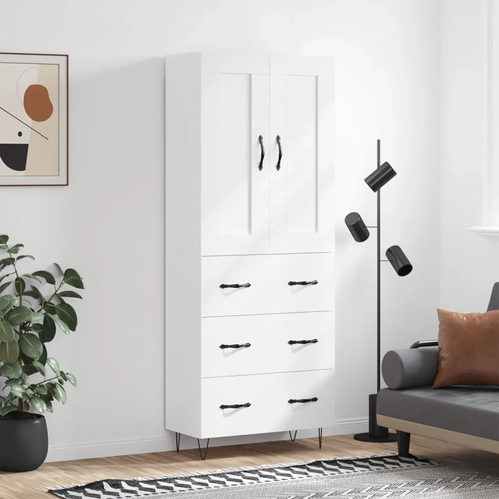 Credenza-Buffet-Armadio da cucina Bianca 69,5x34x180 cm in Legno Multistrato 340826