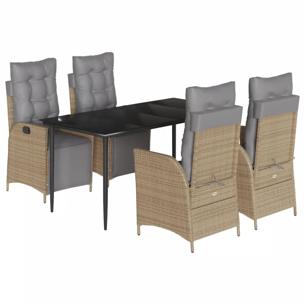Set Pranzo da Giardino 5 pz con Cuscini Beige Misto Polyrattan