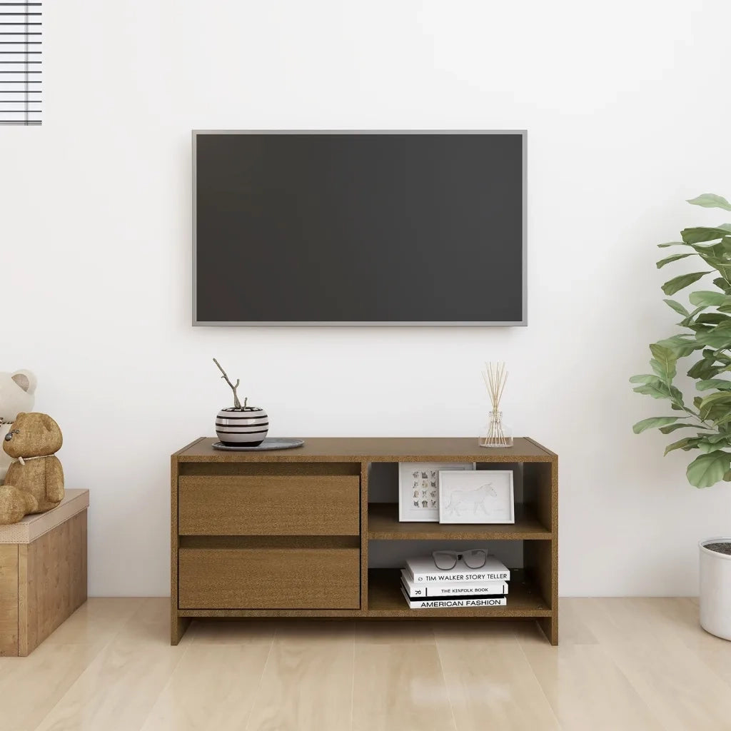 Mobile Porta TV Marrone Ambra 80x31x39 cm in Legno di Pino 809897