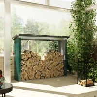 Casetta per Legna in Acciaio Zincato con Base Sollevata e Tetto Inclinato 213x66,5x150 cm Verde