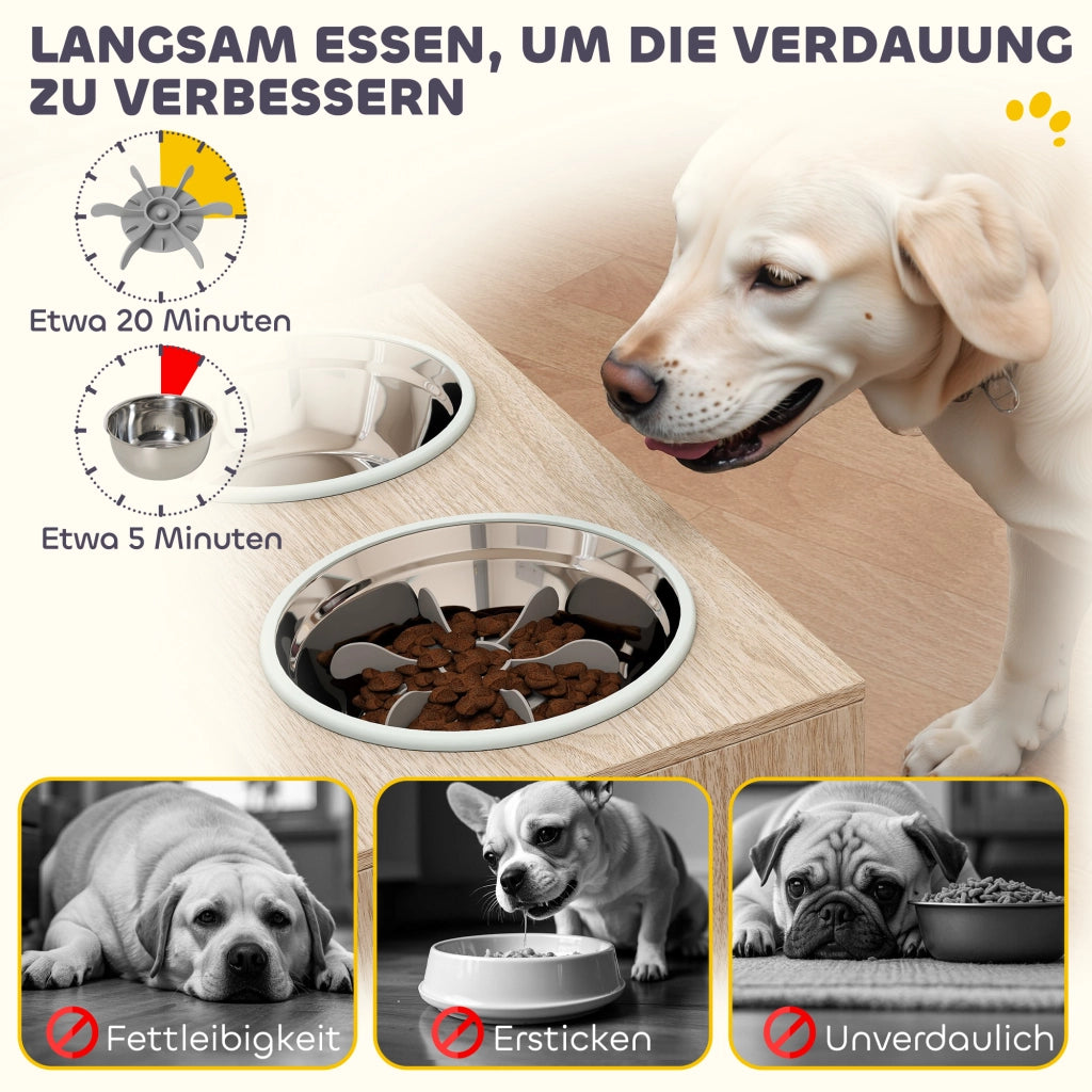 Armadio per cane con ciotole in acciaio inox ¨C zephmum ¨C 2 ciotole, in legno