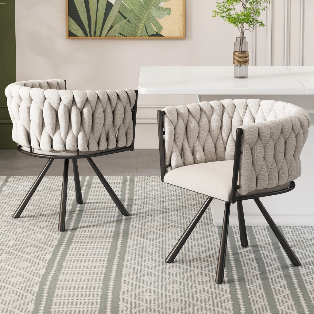 Set di 4 sedie da pranzo girevoli 360° in lino nero con struttura in acciaio