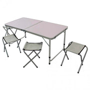 Set Tavolo Pieghevole con 4 Sgabelli da Campeggio in Alluminio Bianco